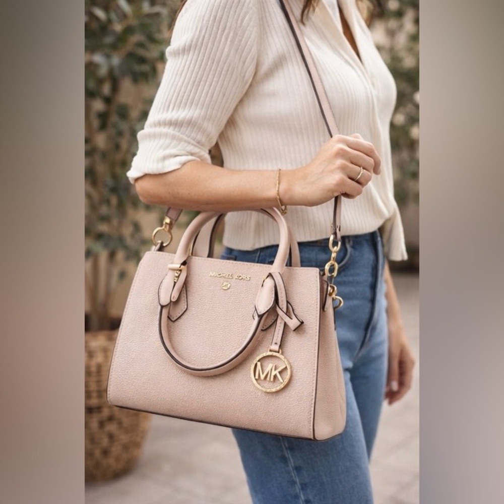 NWOT Michael Kors Valerie Small Pebbled Leather Satchel Blush Pink Gold Hardware - Picture 2 of 12